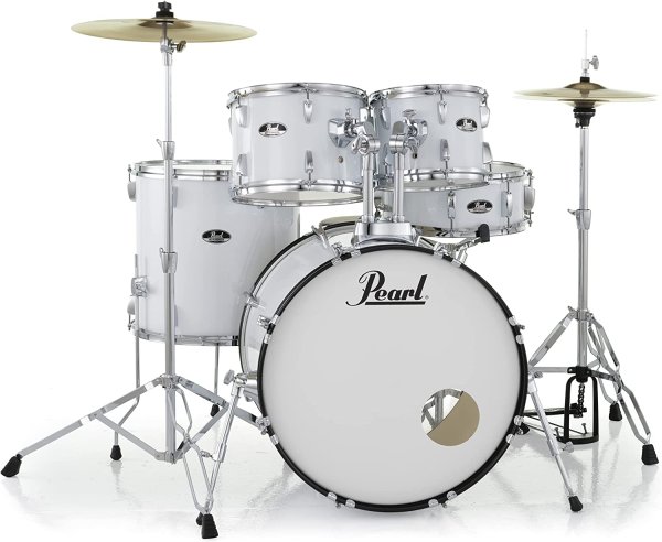 Roadshow Set Complet De Batterie 5 Pièces Avec Grosse Caisse 22", Quincaillerie Et Cymbales, Blanc